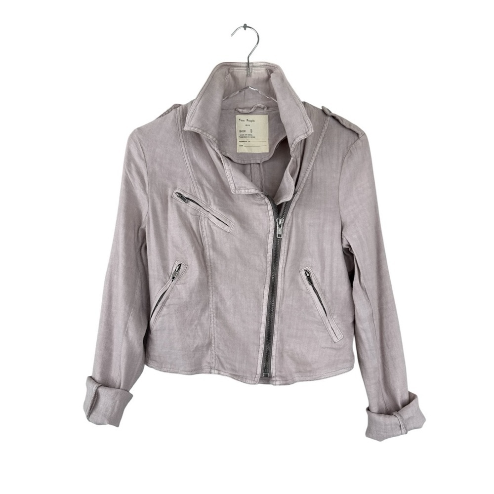 Free People Linen Blend Moto Jacket Lavender Size 8